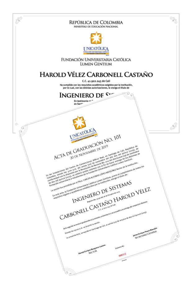 Diploma y acta de egresado - UNICATÓLICA